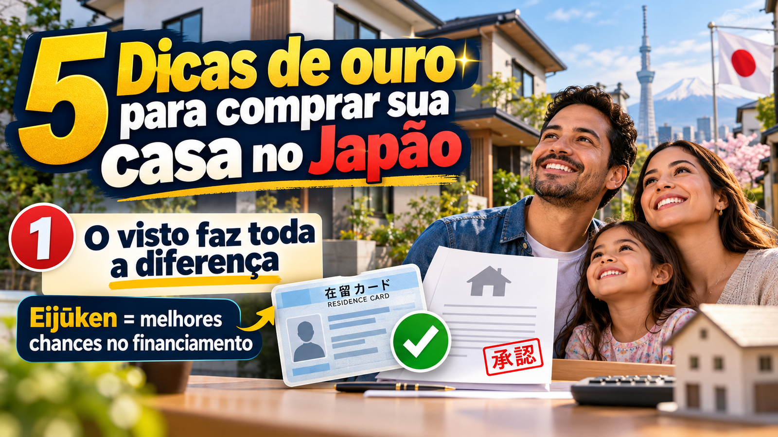 Família brasileira recebendo as chaves da casa própria no Japão